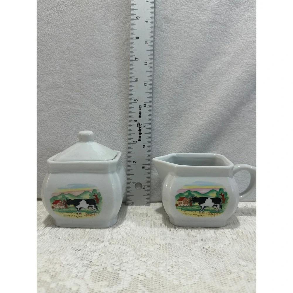Vtg.Farmhouse Country‎ Cow Creamer Sugar Bowl Set Ceramic Cottage Core Kitchen